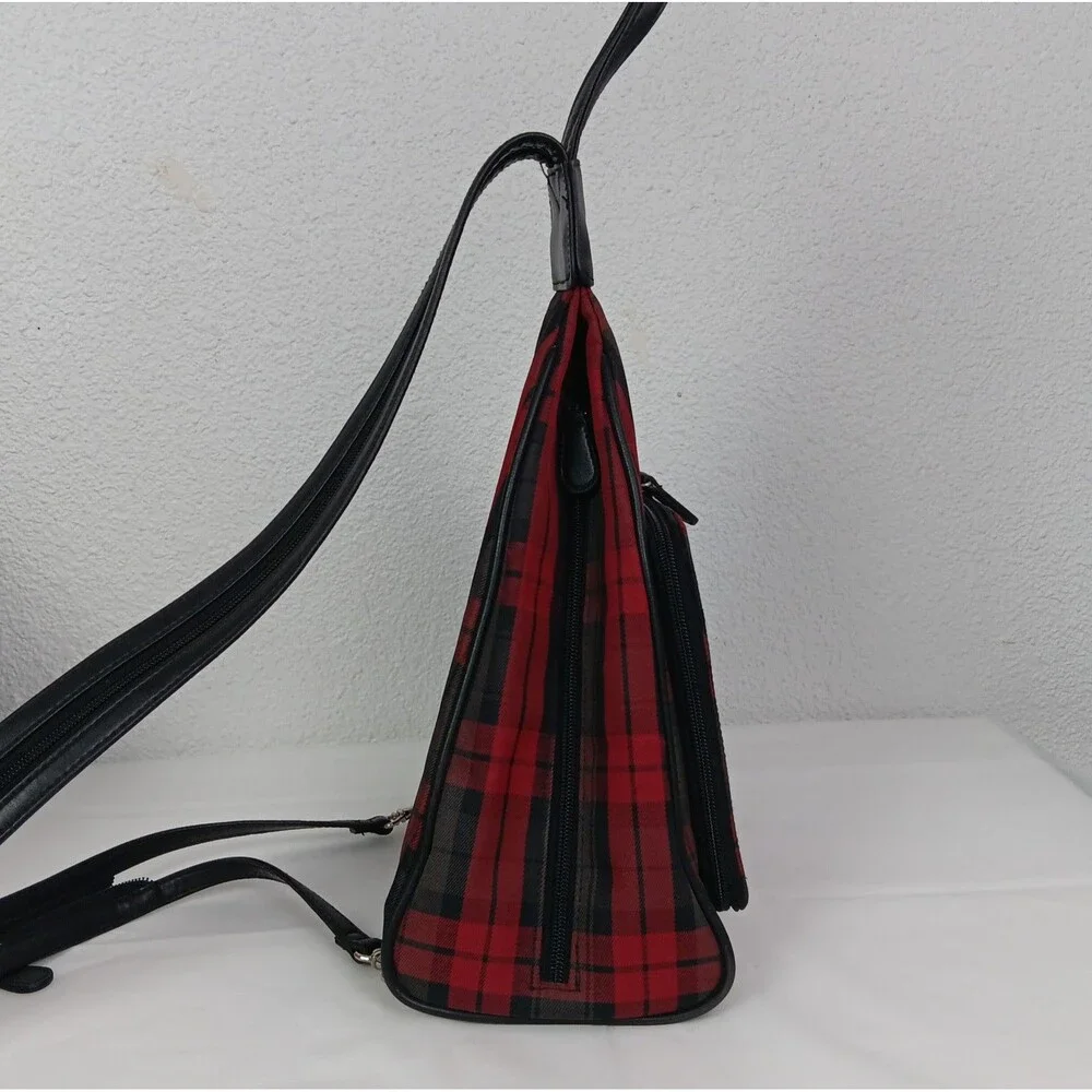 Villager by Liz Claiborne Vintage 90s Y2K Red Tartan Plaid Multiway Backpack